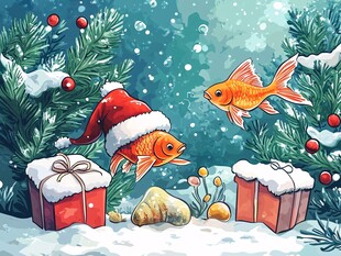 圣诞金鱼雪景欢乐画面
