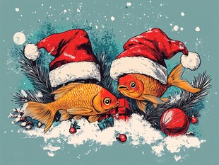 圣诞金鱼的温馨冬日场景