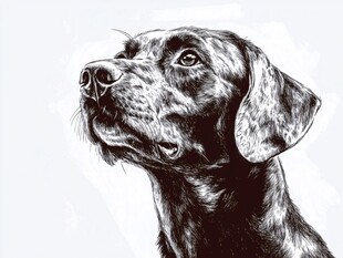 黑白素描下的可爱狗狗