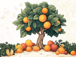 硕果累累的橙色柑橘树