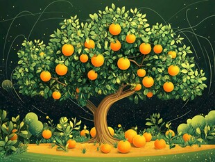 硕果累累的橙色柑橘树