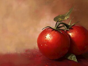 新鲜带叶西红柿静物特写