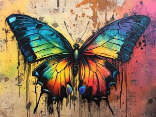 彩色泼墨蝴蝶艺术插画