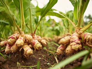新鲜出土的生姜植株