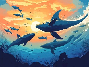 海洋生物共舞的梦幻时刻