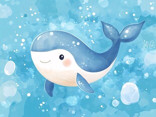 可爱蓝鲸畅游梦幻海洋