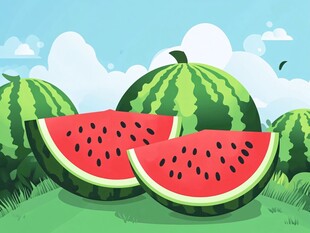 夏日西瓜田园清新插画