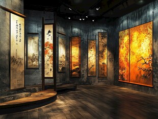 中式艺术画作展厅展示