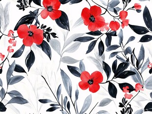 红白花卉植物图案设计
