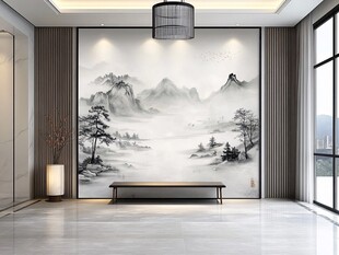 中式山水风客厅背景墙