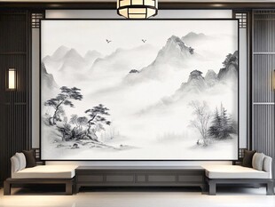中式山水壁画的雅致空间