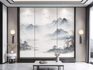 中式山水风客厅背景墙