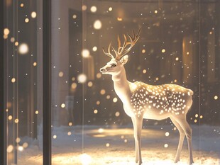 梦幻雪境中的精灵小鹿