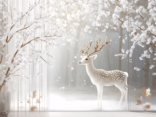 梦幻雪景中的优雅梅花鹿