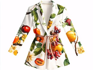 水果印花时尚女士西装外套