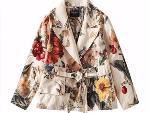 花卉印花系带女士西装外套