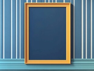 蓝墙黄框的简约装饰画面