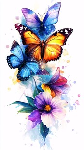 彩蝶伴花的梦幻水彩图景