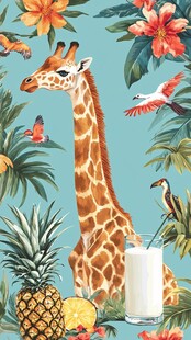 长颈鹿的热带风情插画世界
