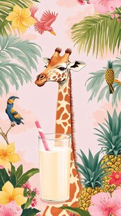 长颈鹿相伴的热带饮品时光