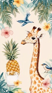 长颈鹿的热带风情梦幻场景