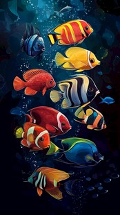 缤纷海洋鱼群畅游深海