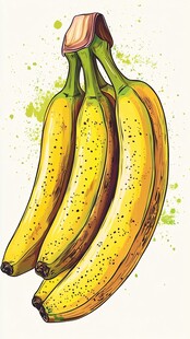手绘三串带斑点的鲜香蕉