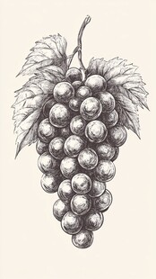 手绘葡萄串 复古风插画