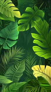 热带丛林绿植风景插画