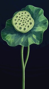 手绘莲蓬与荷叶插画