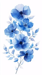 蓝色花卉水彩插画图案