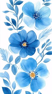 蓝色花卉水彩图案设计