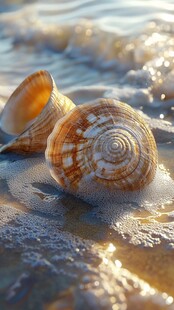 阳光下沙滩上的美丽贝壳