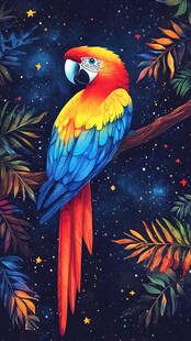 星空下的多彩鹦鹉