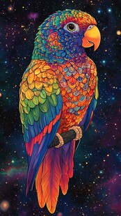 梦幻多彩鹦鹉于星空栖息