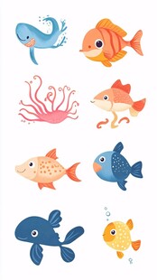 可爱海洋鱼类插画集合