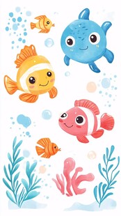可爱海底小鱼插画