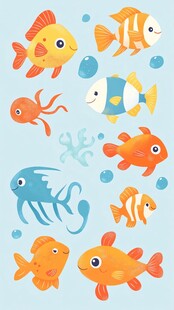可爱海洋鱼类插画图案