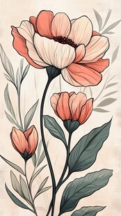 手绘粉色花卉清新插画