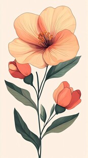 橙色花卉插画