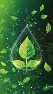 水滴中的绿意生机
