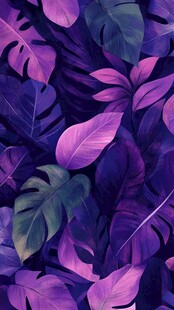 紫色热带叶片无缝图案
