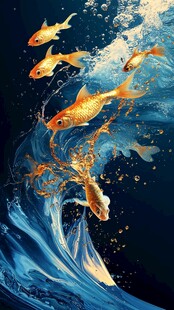 金鱼跃浪图