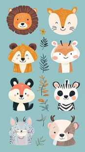 可爱卡通动物头像插画