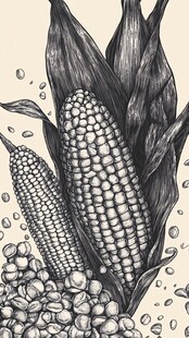 手绘玉米及散落玉米粒