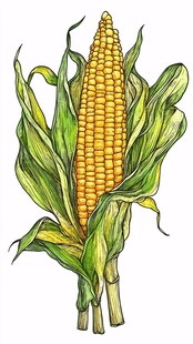 手绘鲜玉米插画