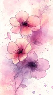 水彩绘就的梦幻粉色花朵