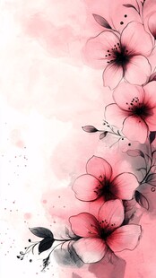 粉色花卉水彩背景插画