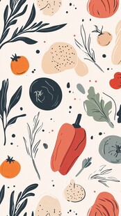 手绘蔬菜与香草图案背景