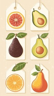 水果标签插画 多样新鲜果实